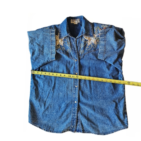 Pretty Bleu 1990s Vintage Womens Cottage Shirt Medium Acid Wash Denim - Picture 11 of 14